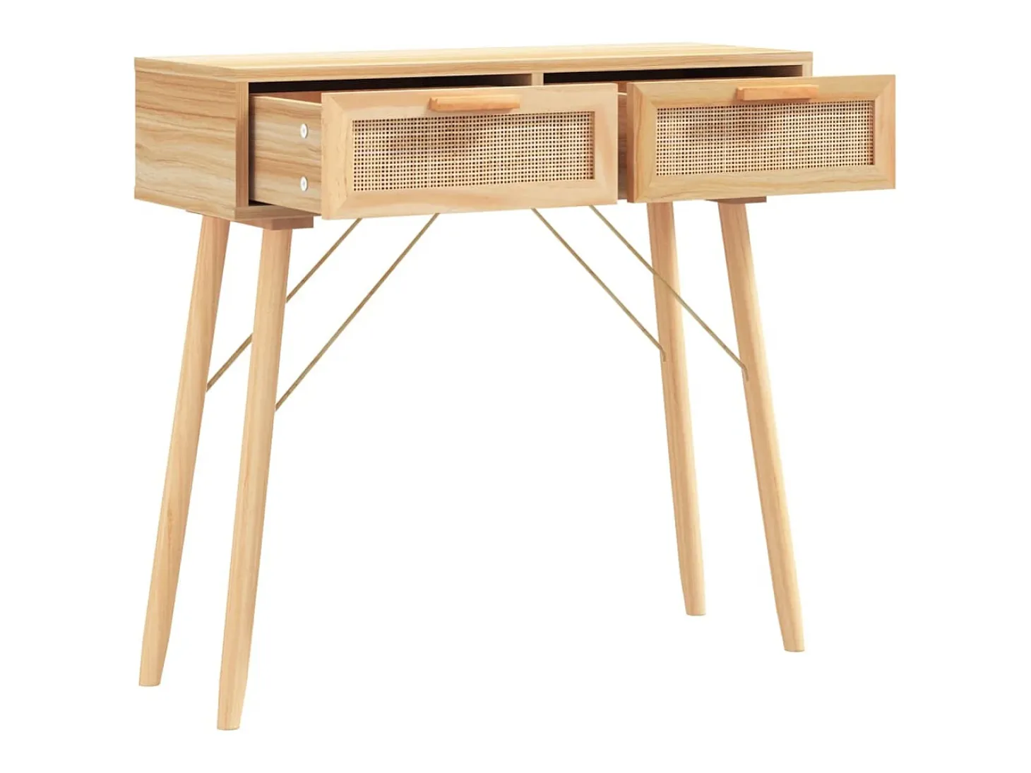 Mesa consola madera pino maciza ratán natural marrón 80x30x75cm