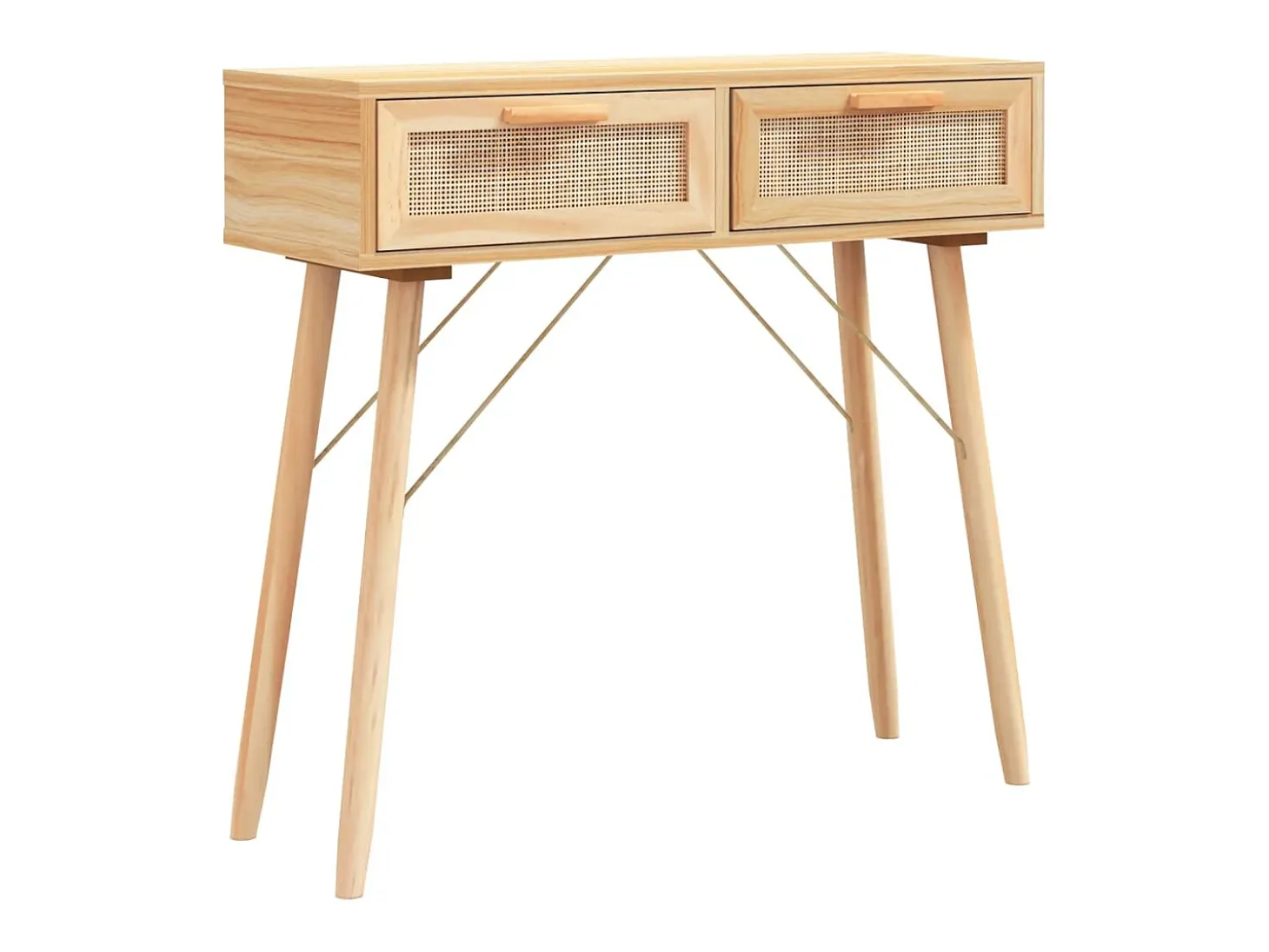 Mesa consola madera pino maciza ratán natural marrón 80x30x75cm ES285177