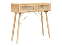 Mesa consola madera pino maciza ratán natural marrón 80x30x75cm