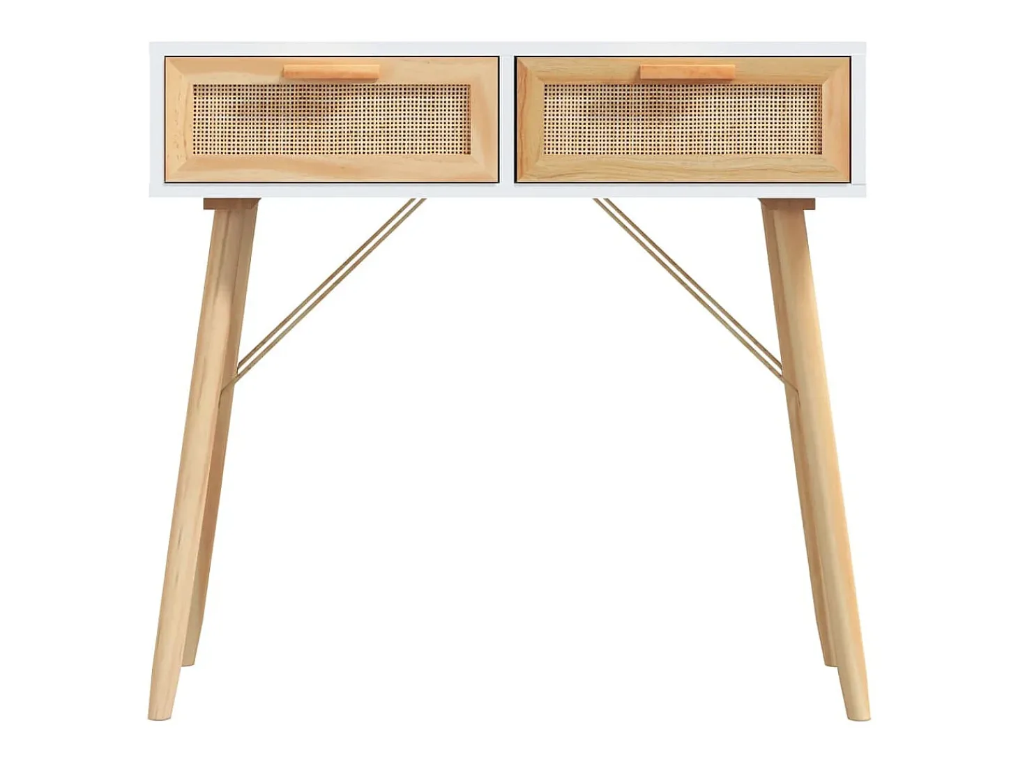 Mesa consola madera pino maciza blanco ratán natural 80x30x75cm