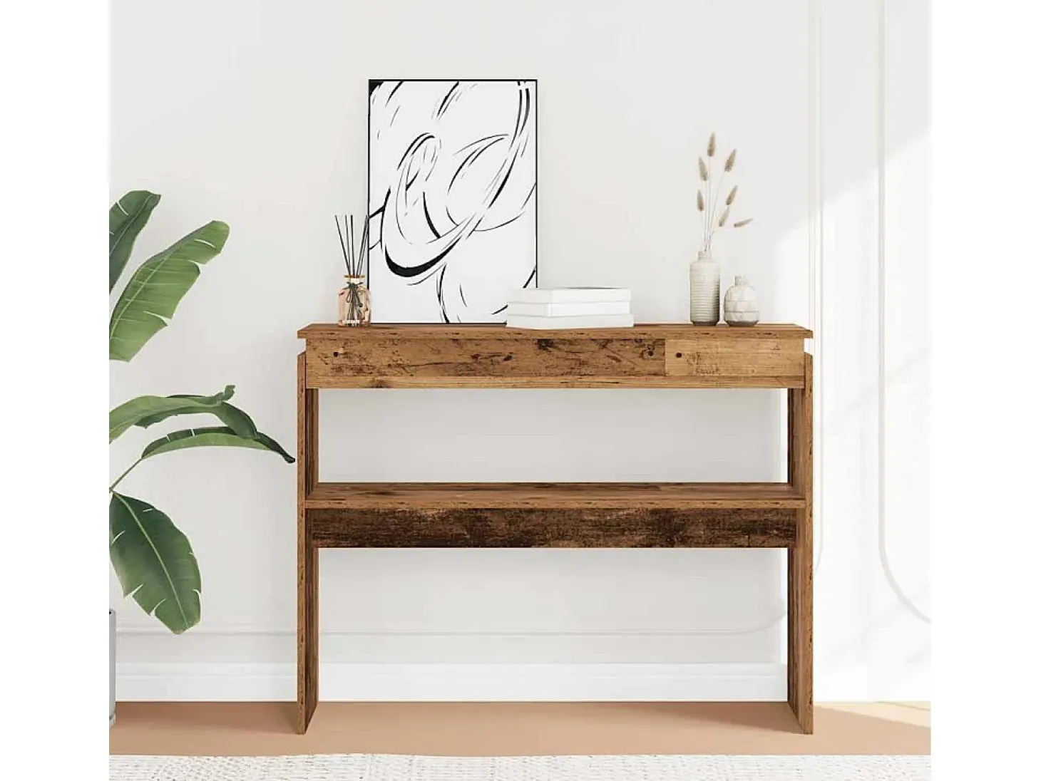 Mesa consola madera vieja 80x30x102 cm madera de ingeniería
