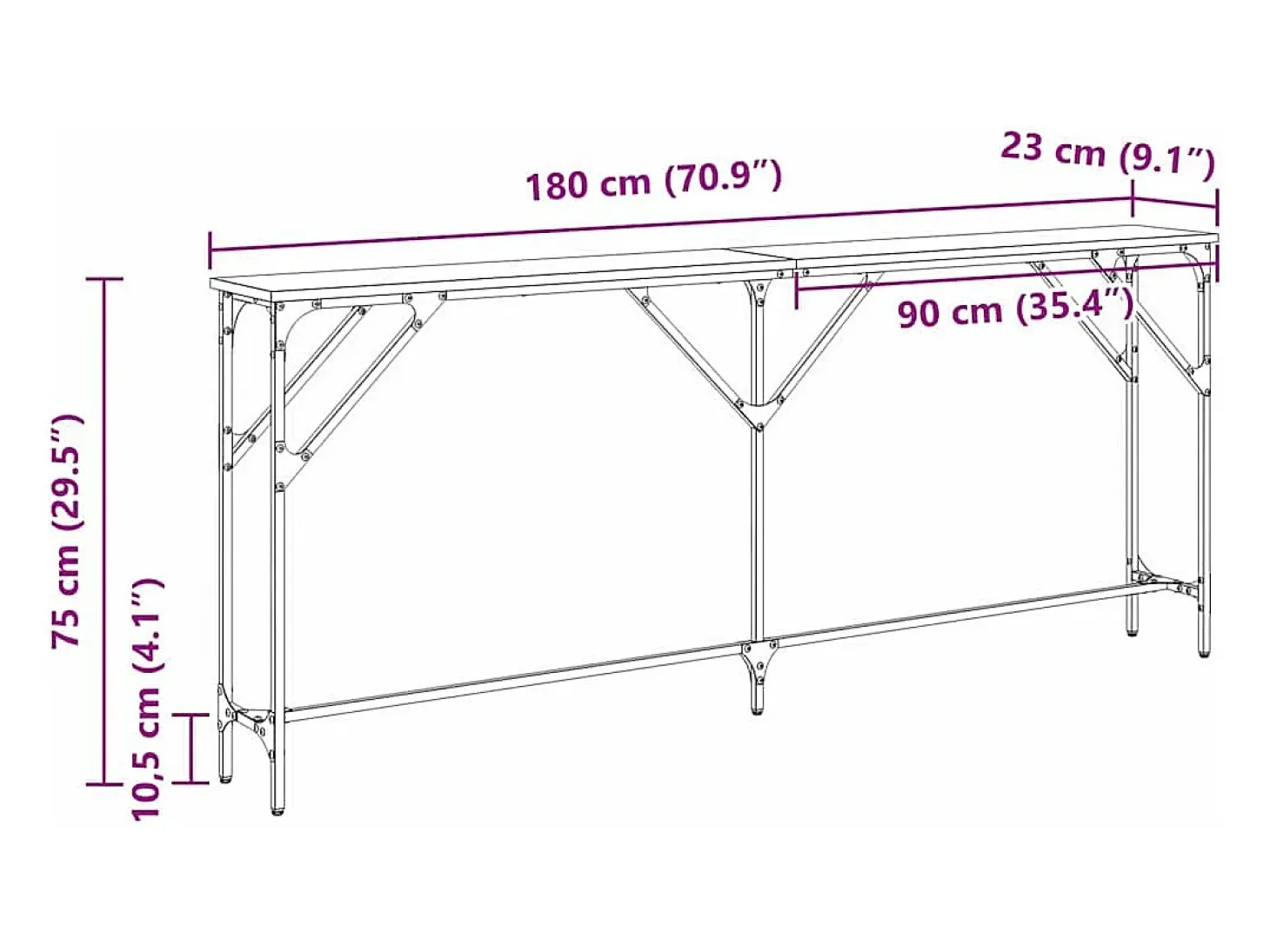 Mesa Consola Madera Vieja 180 x 23 x 75 cm