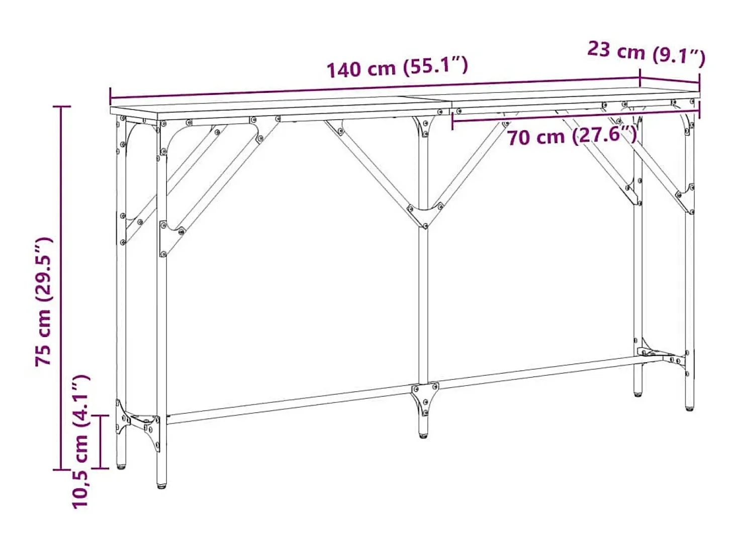 Mesa Consola Madera Vieja 140 x 23 x 75 cm