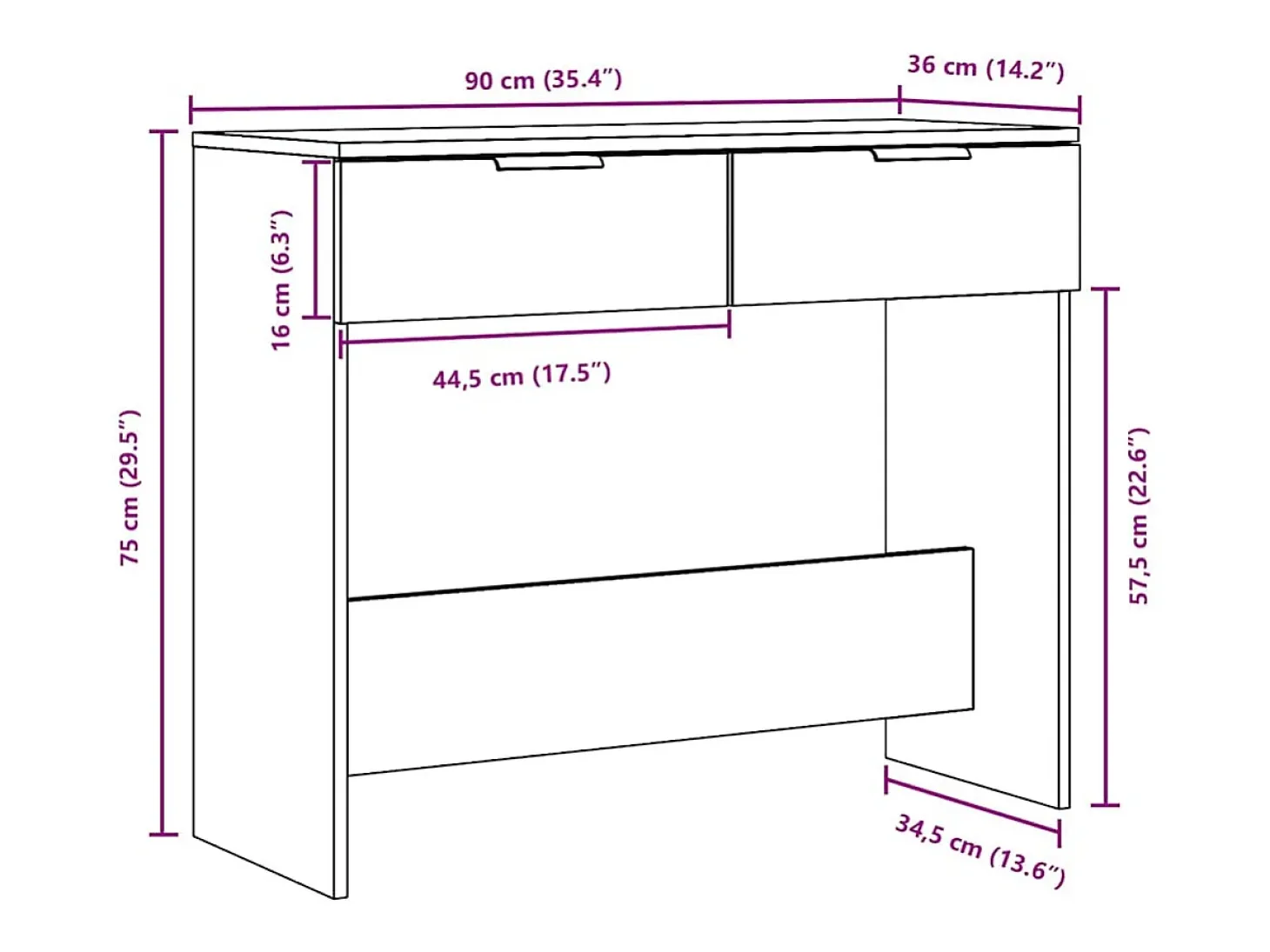 Mesa consola madera vieja 90x36x75 cm madera de ingeniería