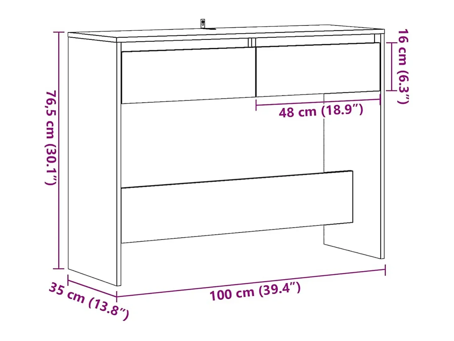 Mesa consola madera vieja 100x35x76,5 cm madera de ingeniería