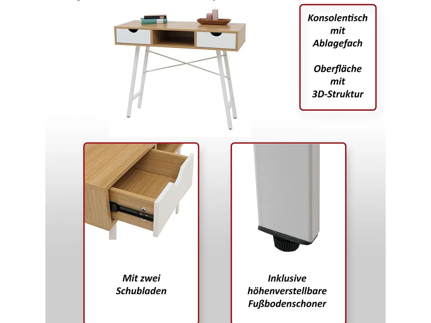 Mesa consola MCW-E92, marrón natural blanco