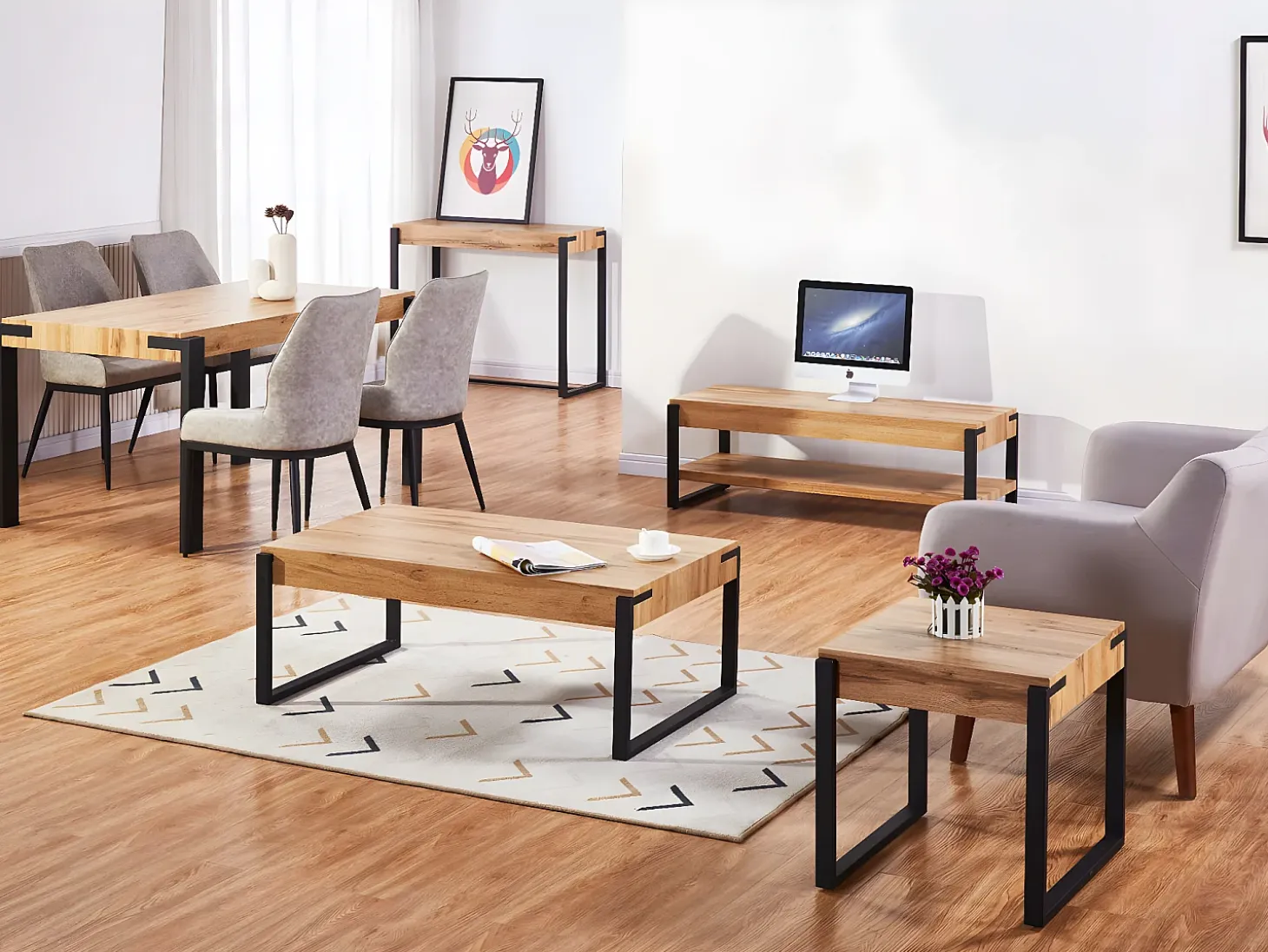 Mesa consola MCW-L53, aspecto mármol gris