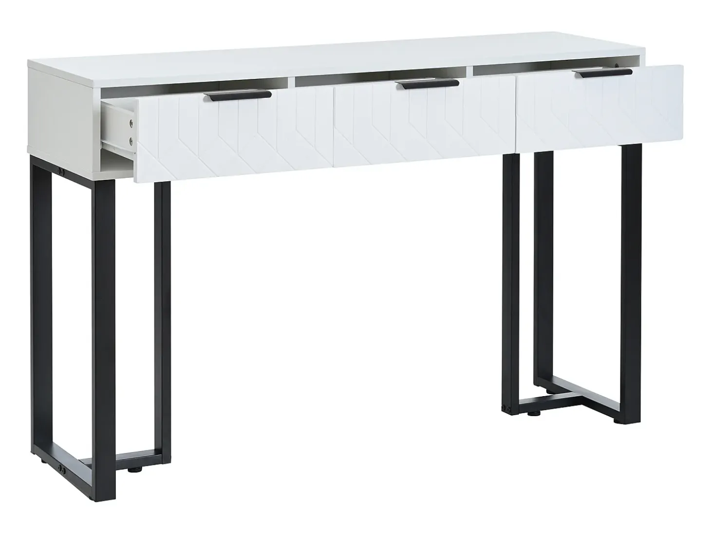 Mesa consola moderna, con 2 cajones, pies ajustables, blanco y negro
