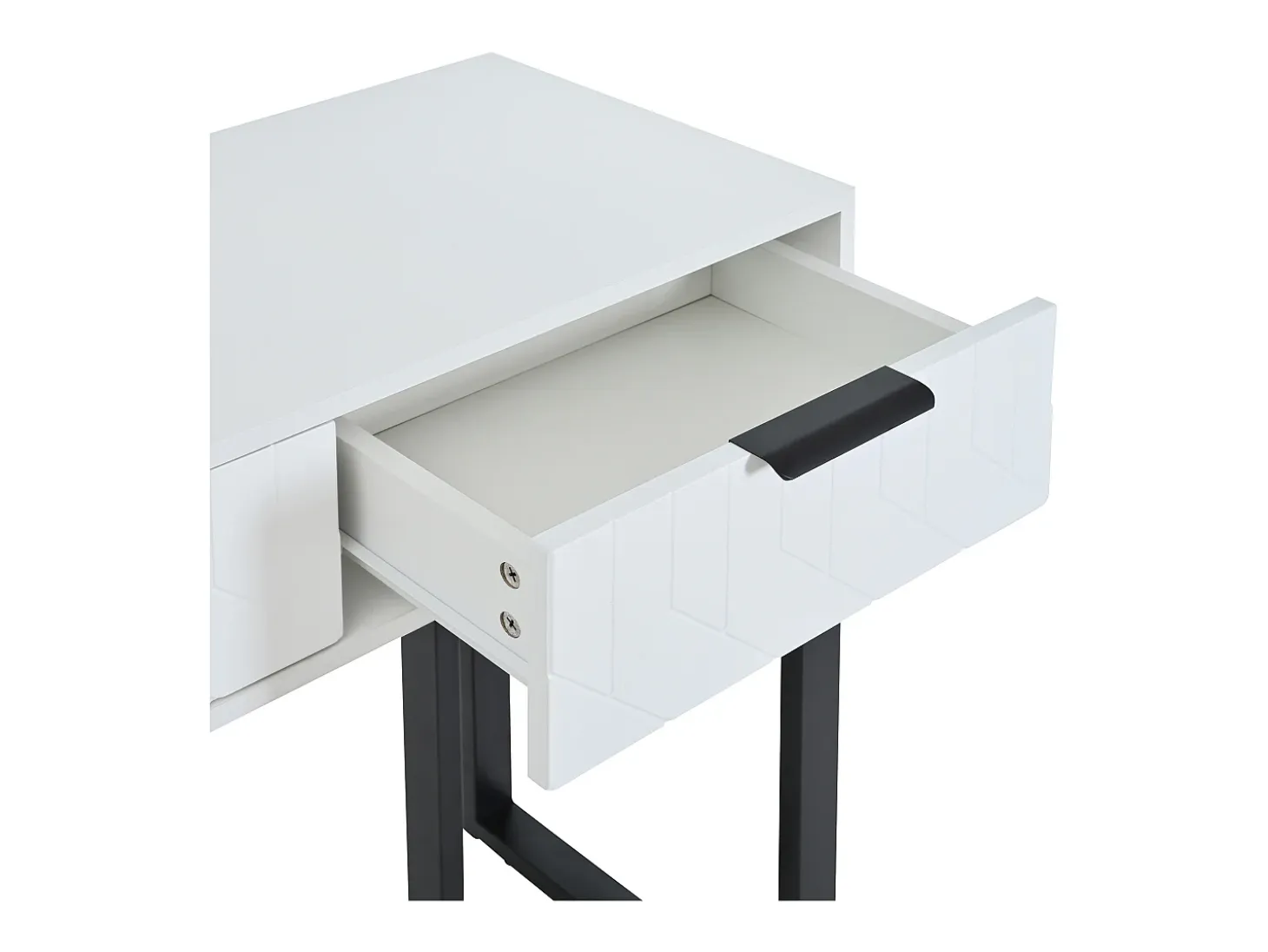 Mesa consola moderna, con 2 cajones, pies ajustables, blanco y negro