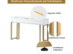 Mesa consola moderna con 3 cajones - 120 x 36 x 80 cm - MDF - para salón, pasillo - blanco + dorado