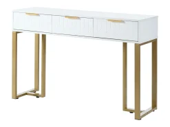 Mesa consola moderna con 3 cajones - 120 x 36 x 80 cm - MDF - para salón, pasillo - blanco + dorado