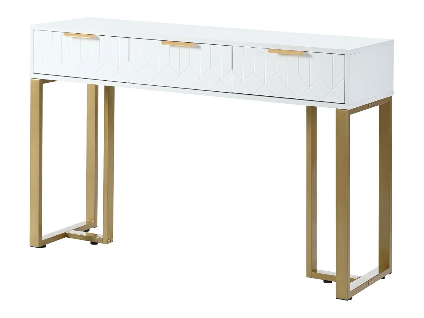 Mesa consola moderna con 3 cajones - 120 x 36 x 80 cm - MDF - para salón, pasillo - blanco + dorado