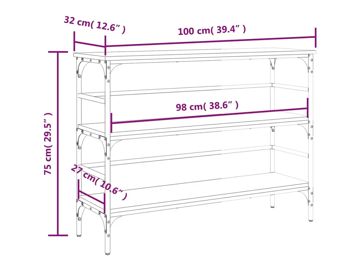 Mesa consola negra 100x32x75 cm madera de ingeniería