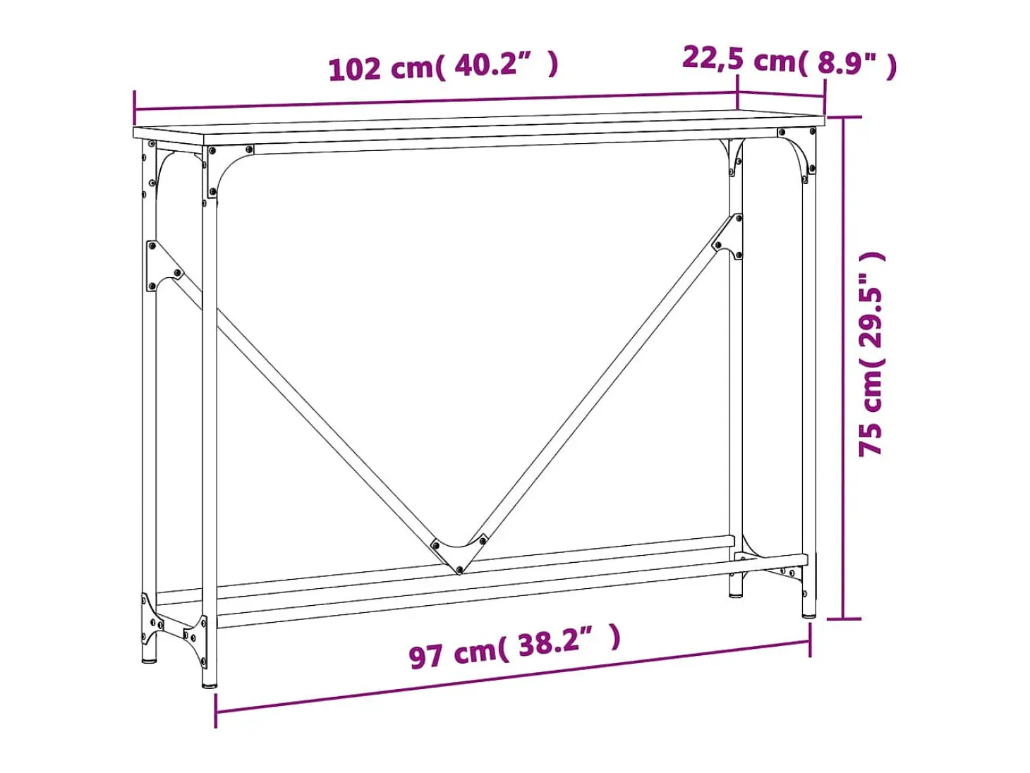 Mesa consola negra 102x22,5x75 cm madera de ingeniería
