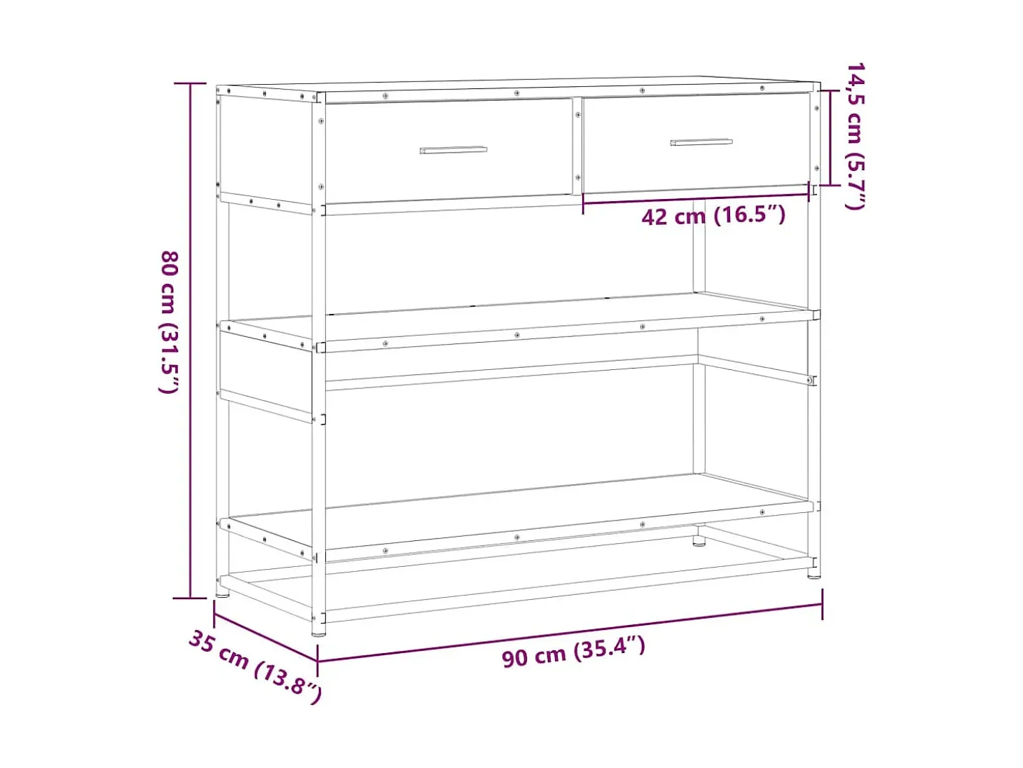 Mesa consola negra 90x35x80 cm madera de ingeniería