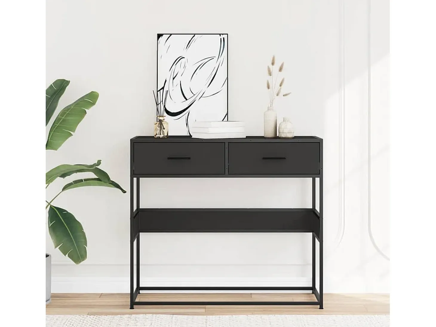 Mesa consola negra 90x35x80 cm madera de ingeniería