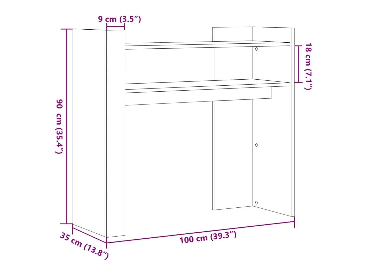 Mesa consola negra 100x35x90 cm madera de ingeniería