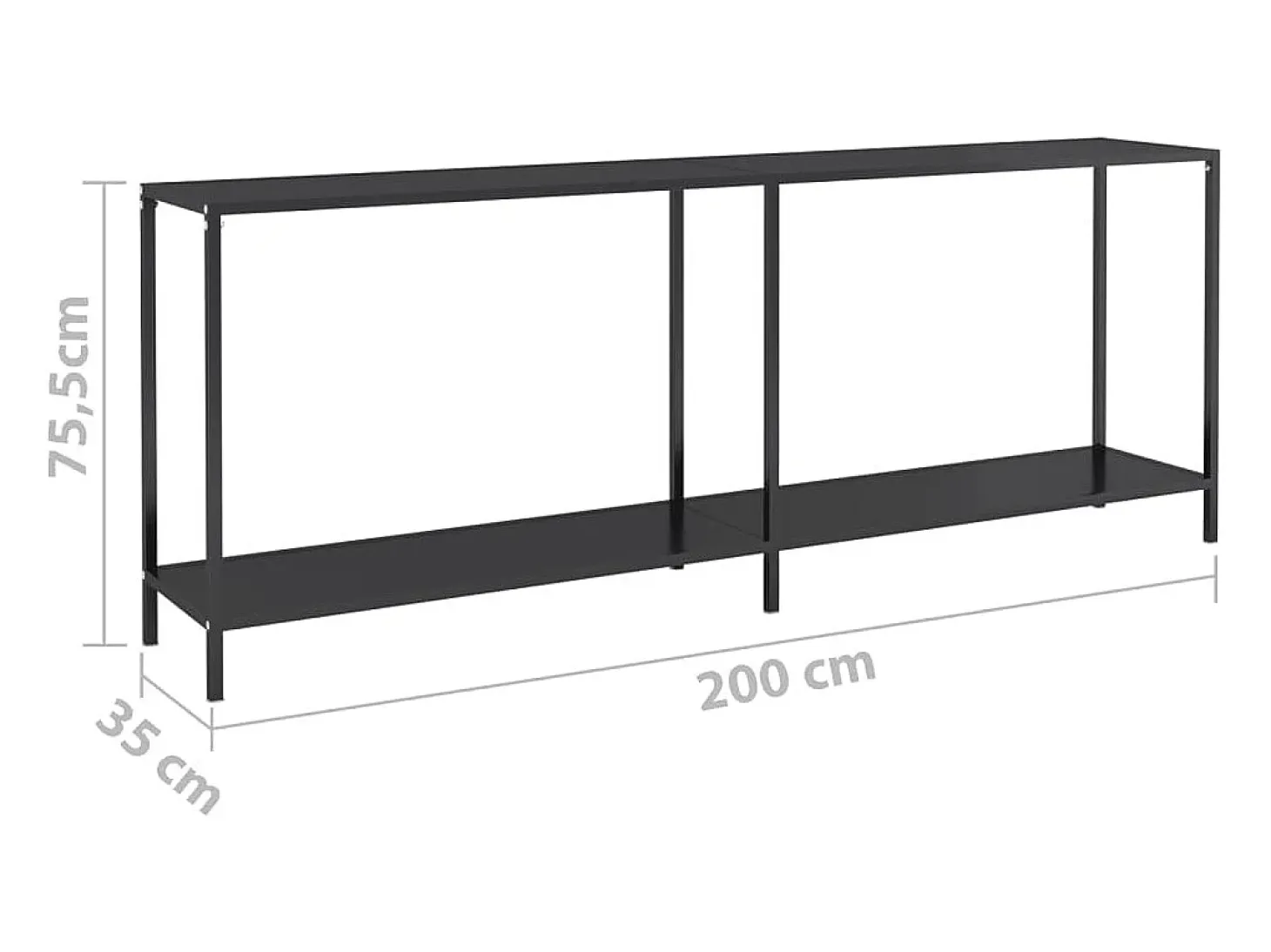 Mesa consola negra 200x35x75,5 cm Cristal templado