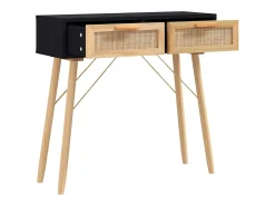 Mesa consola negra 80x30x75 cm Madera maciza de pino / ratán natural