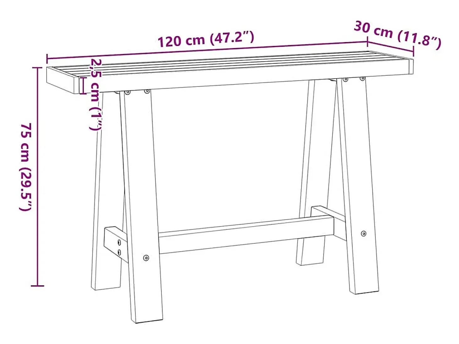 Mesa consola NOAIN patas en A madera maciza pino 120x30x75 cm