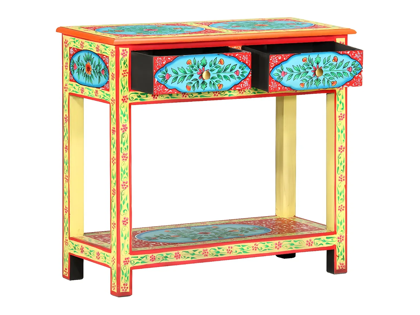Mesa consola pintada a mano madera maciza de mango 80x35x75 cm ES560698