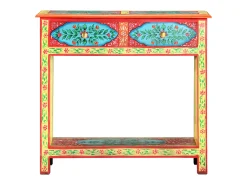 Mesa consola pintada a mano madera maciza de mango 80x35x75 cm ES560698