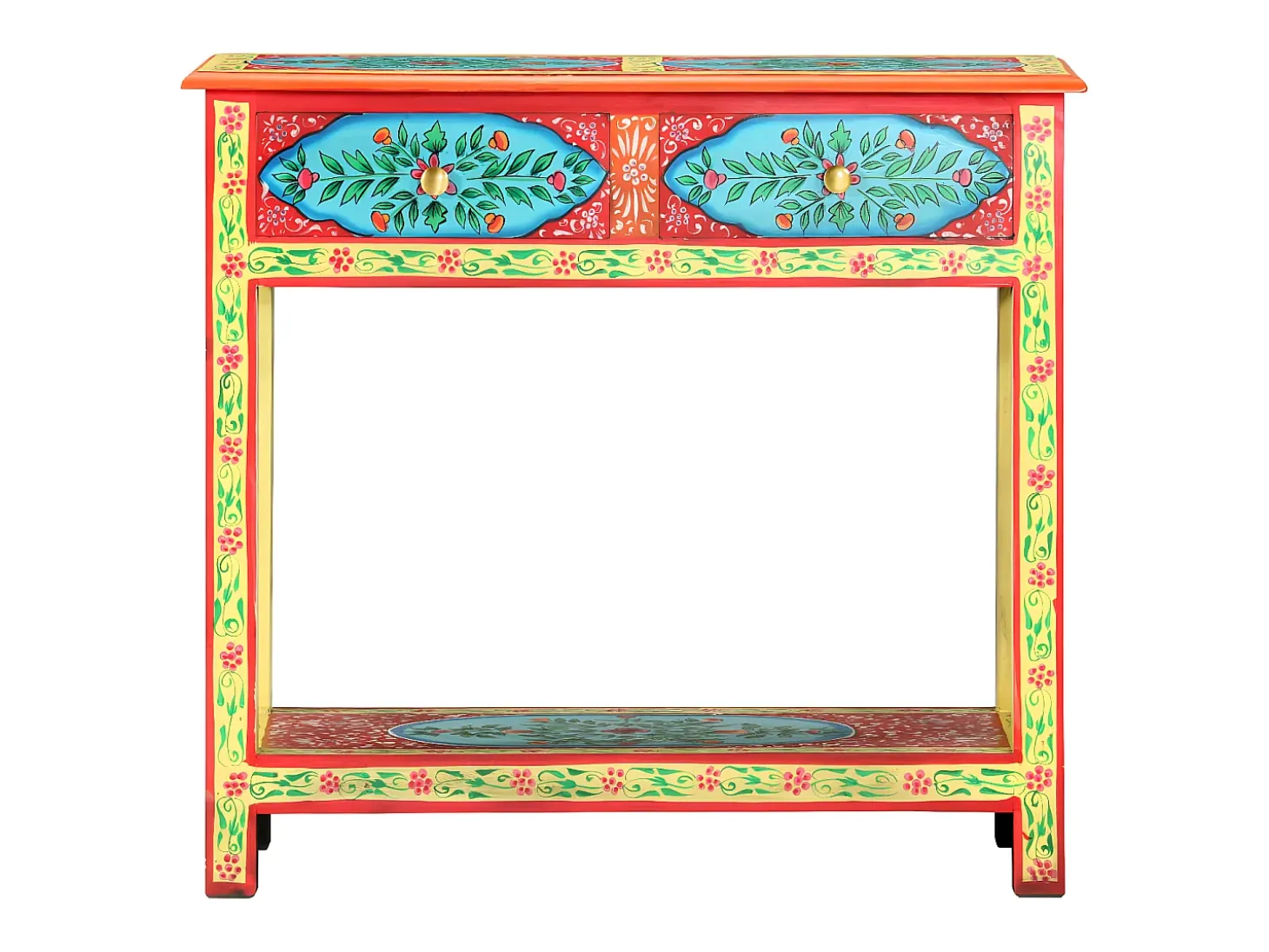 Mesa consola pintada a mano madera maciza de mango 80x35x75 cm ES560698