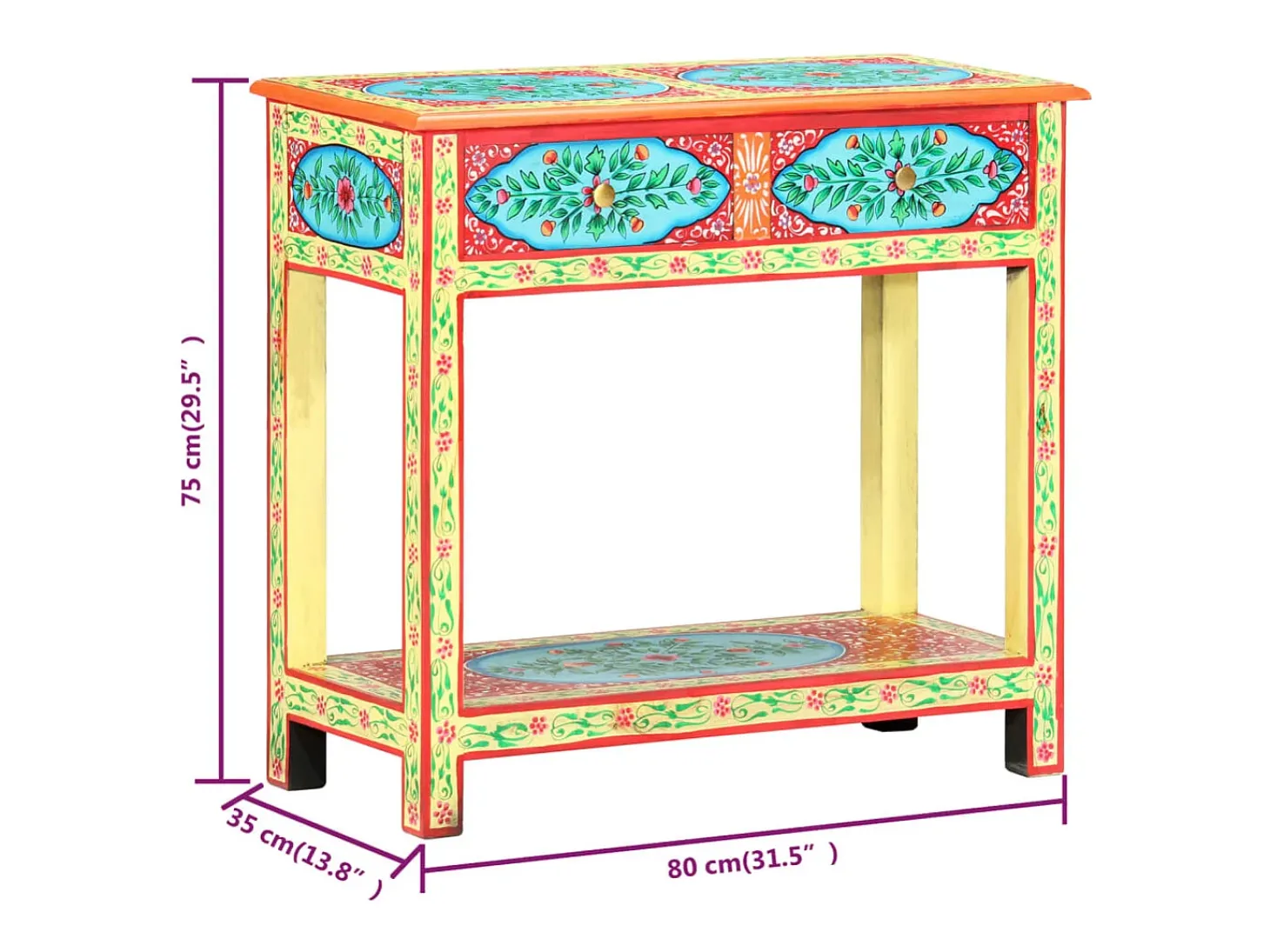 Mesa consola pintada a mano madera maciza de mango 80x35x75 cm