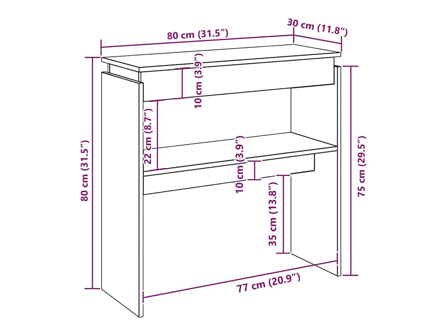 Mesa consola Roble ahumado 80x30x80 cm Madera de ingeniería