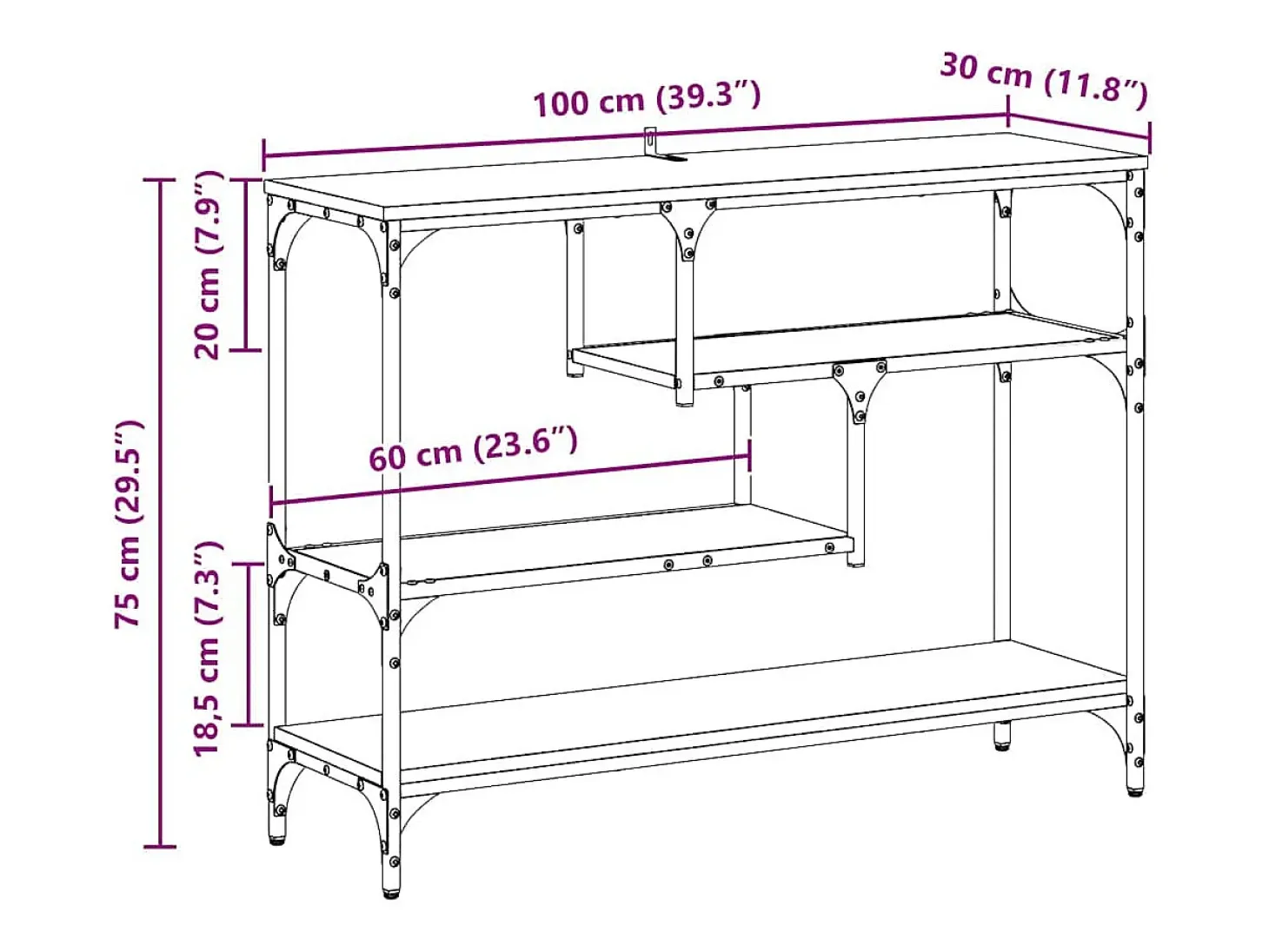 Mesa Consola Roble negro 100 x 30 x 75 cm Madera contrachapada