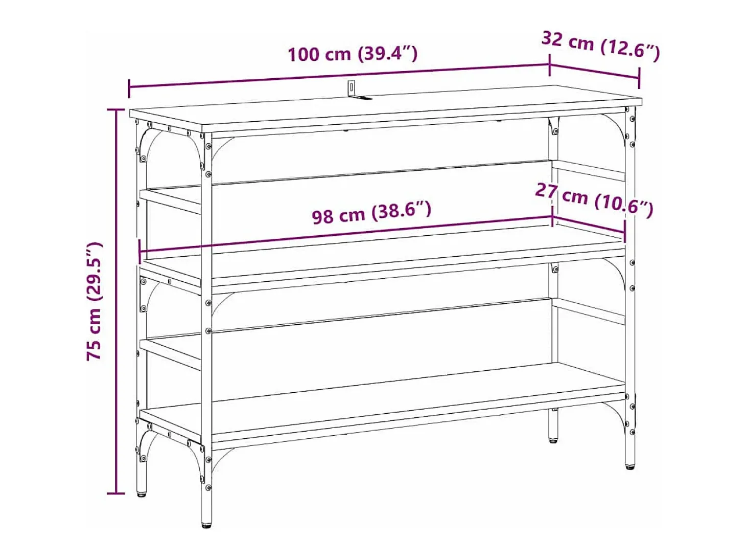 Mesa Consola Roble negro 100 x 32 x 75 cm Madera contrachapada