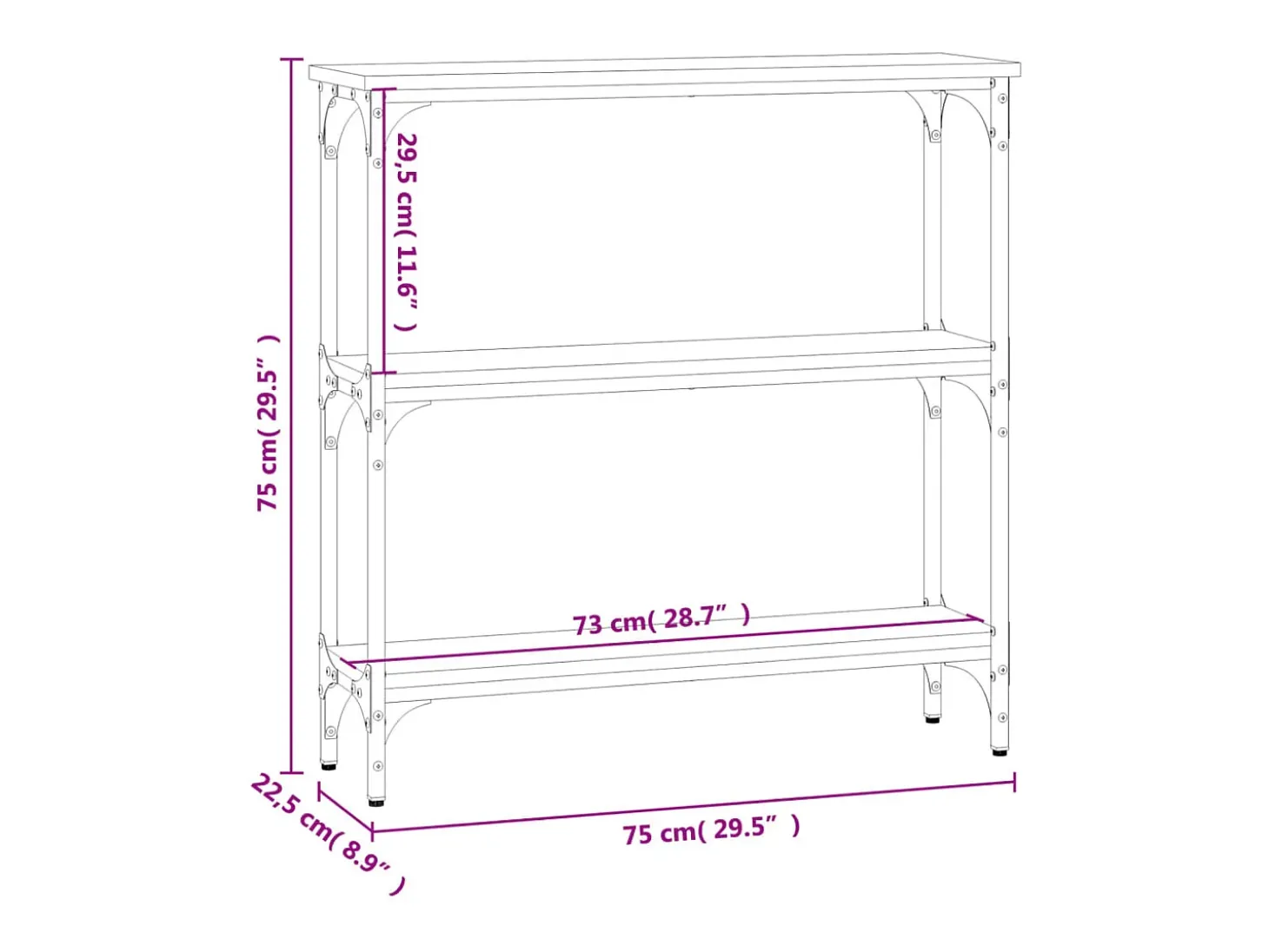 Mesa consola roble Sonoma 75x22,5x75 cm madera de ingeniería