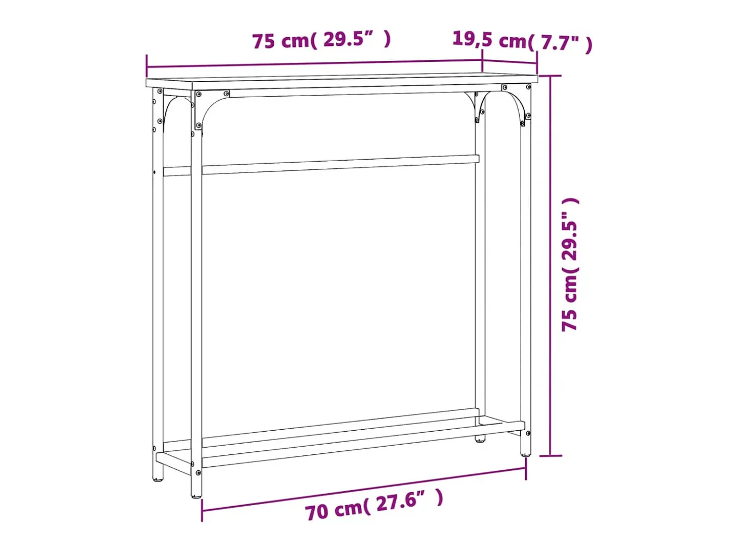Mesa consola roble Sonoma 75x19,5x75 cm madera de ingeniería
