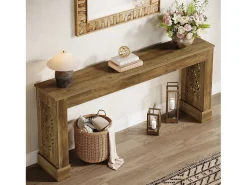 Mesa consola rústica de 160 cm para entrada, mesa de sofá industrial
