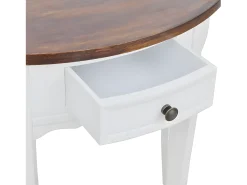 Mesa consola semicircular con cajón blanca y superficie marrón ES513553
