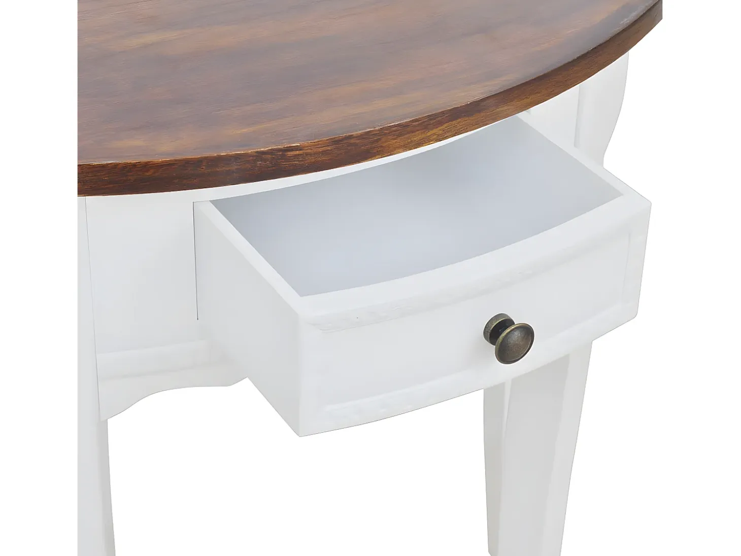 Mesa consola semicircular con cajón blanca y superficie marrón ES513553