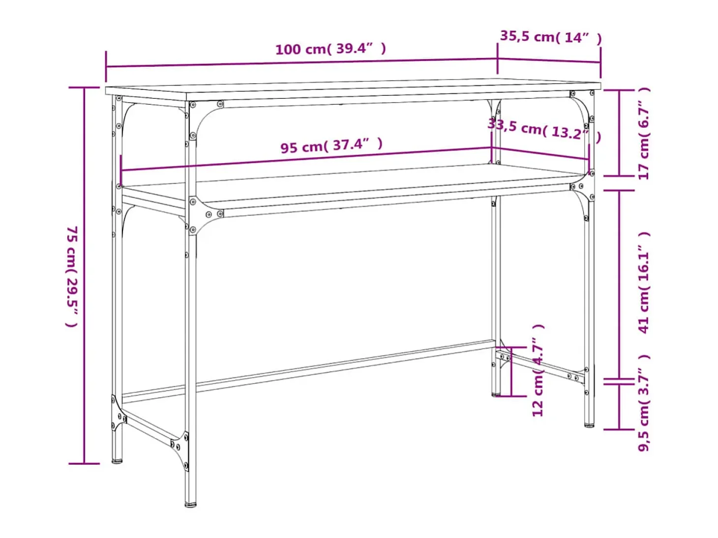 Mesa consola Sonoma gris 100x35,5x75 cm madera de ingeniería