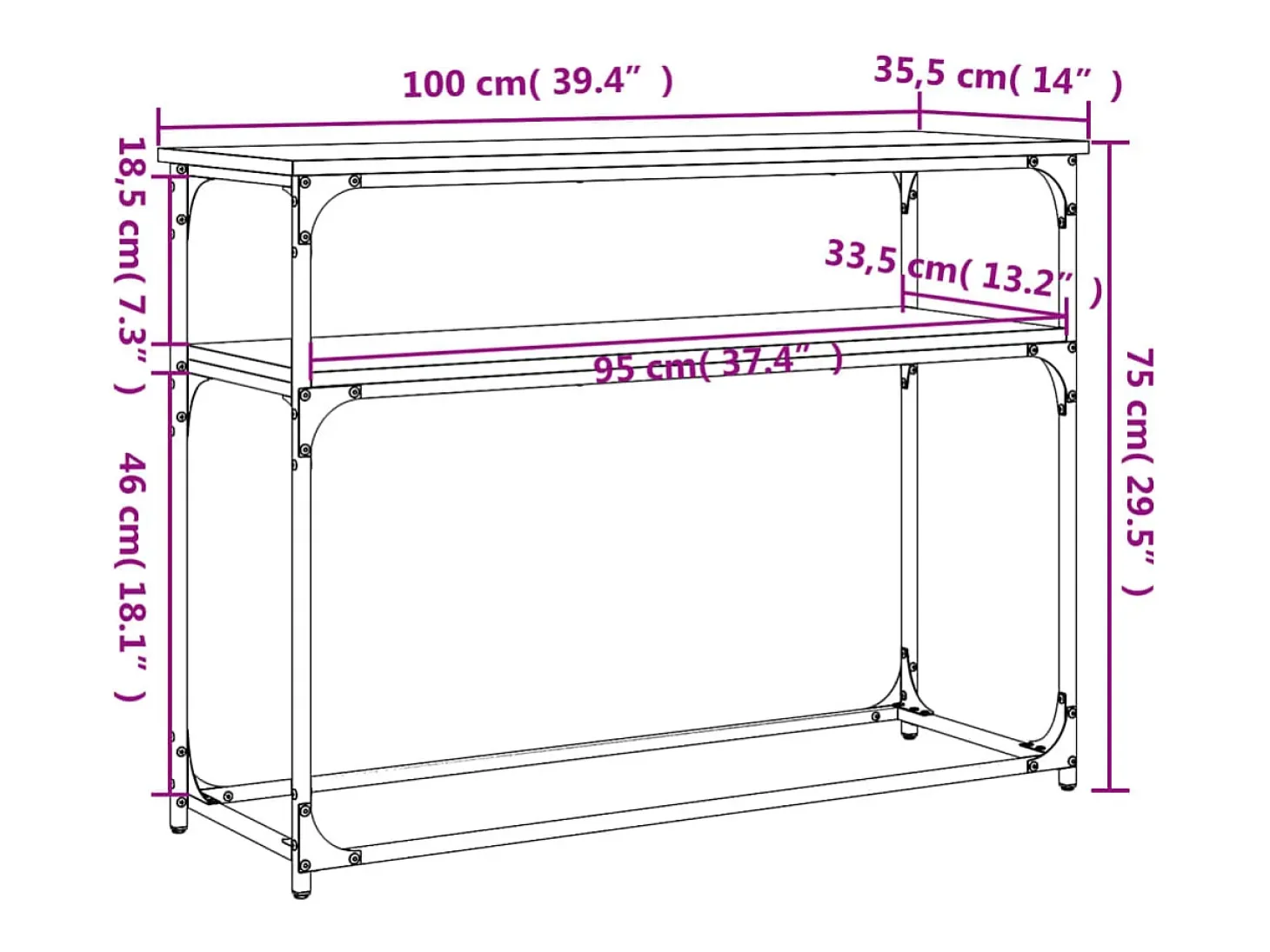 Mesa consola Sonoma gris 100x35,5x75 cm madera de ingeniería
