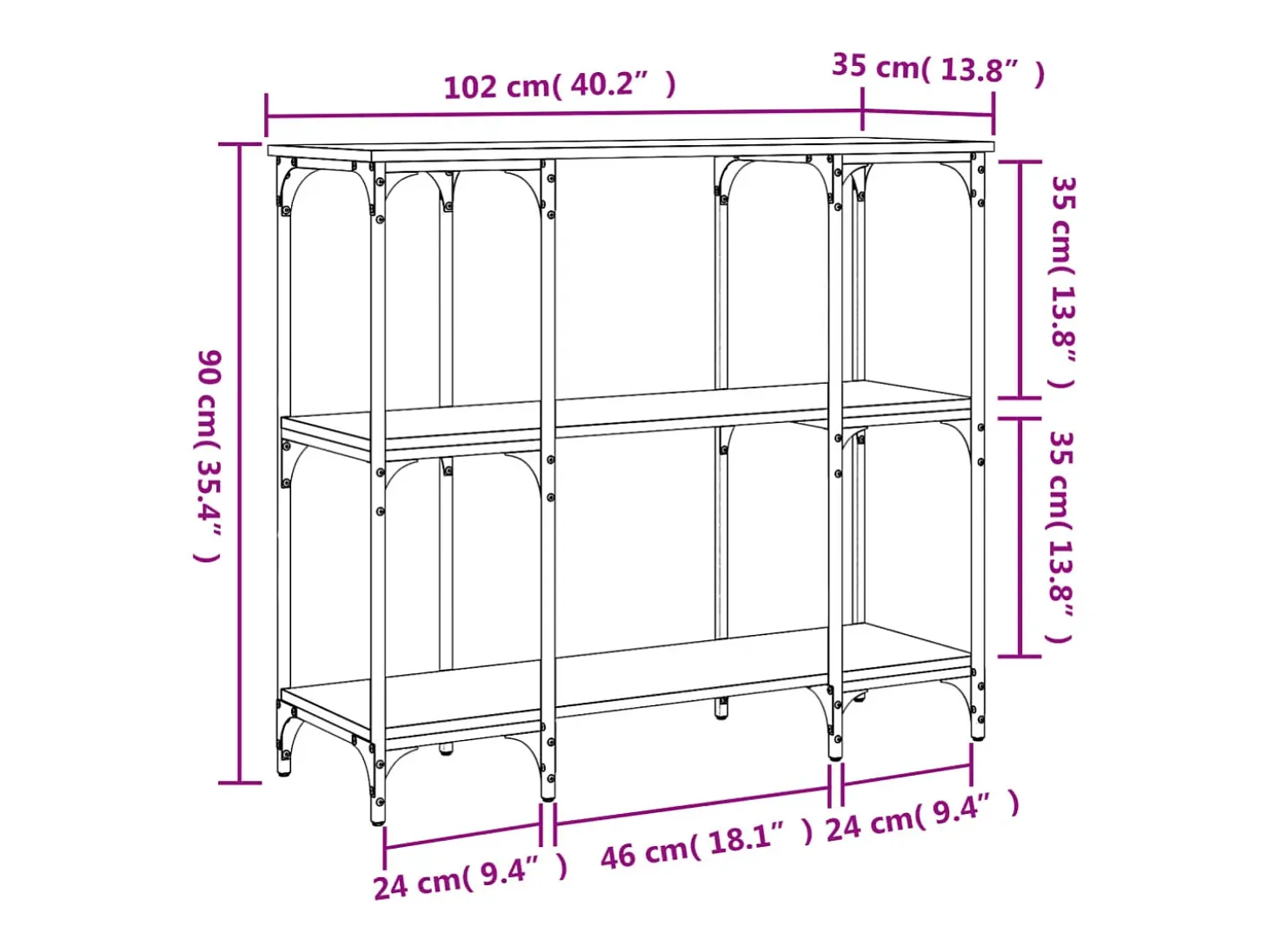 Mesa consola Sonoma gris 102x35x90 cm madera de ingeniería
