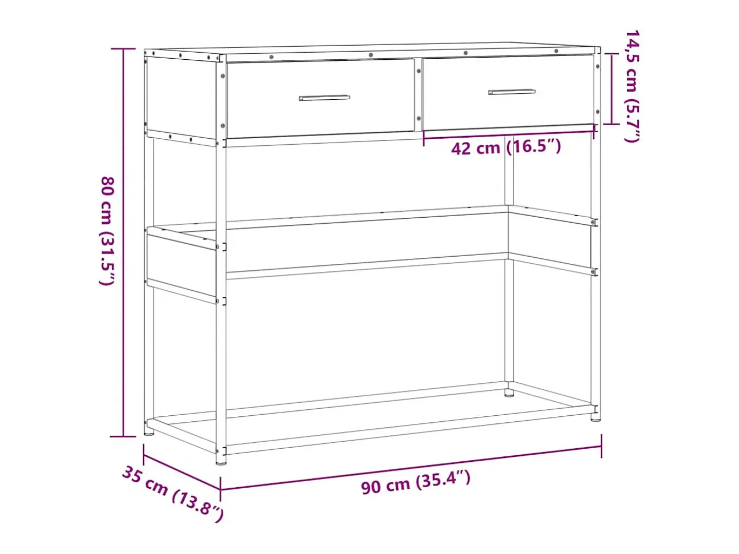 Mesa consola Sonoma gris 90x35x80 cm madera de ingeniería