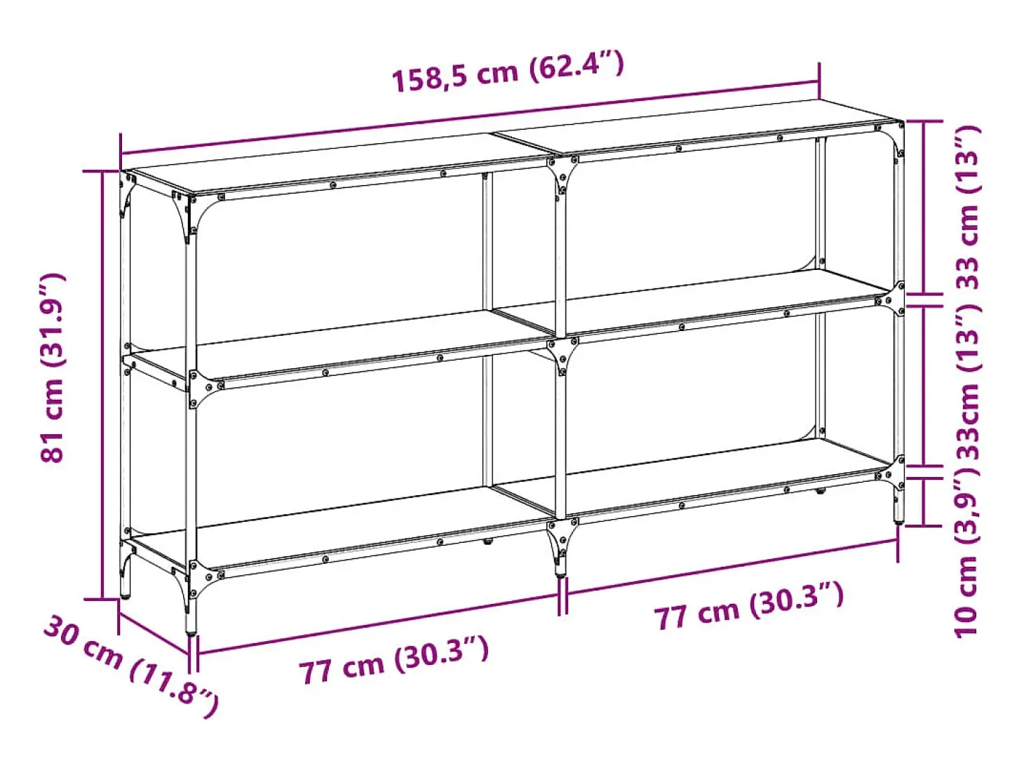 Mesa consola superficie vidrio transparente acero 158,5x30x81cm