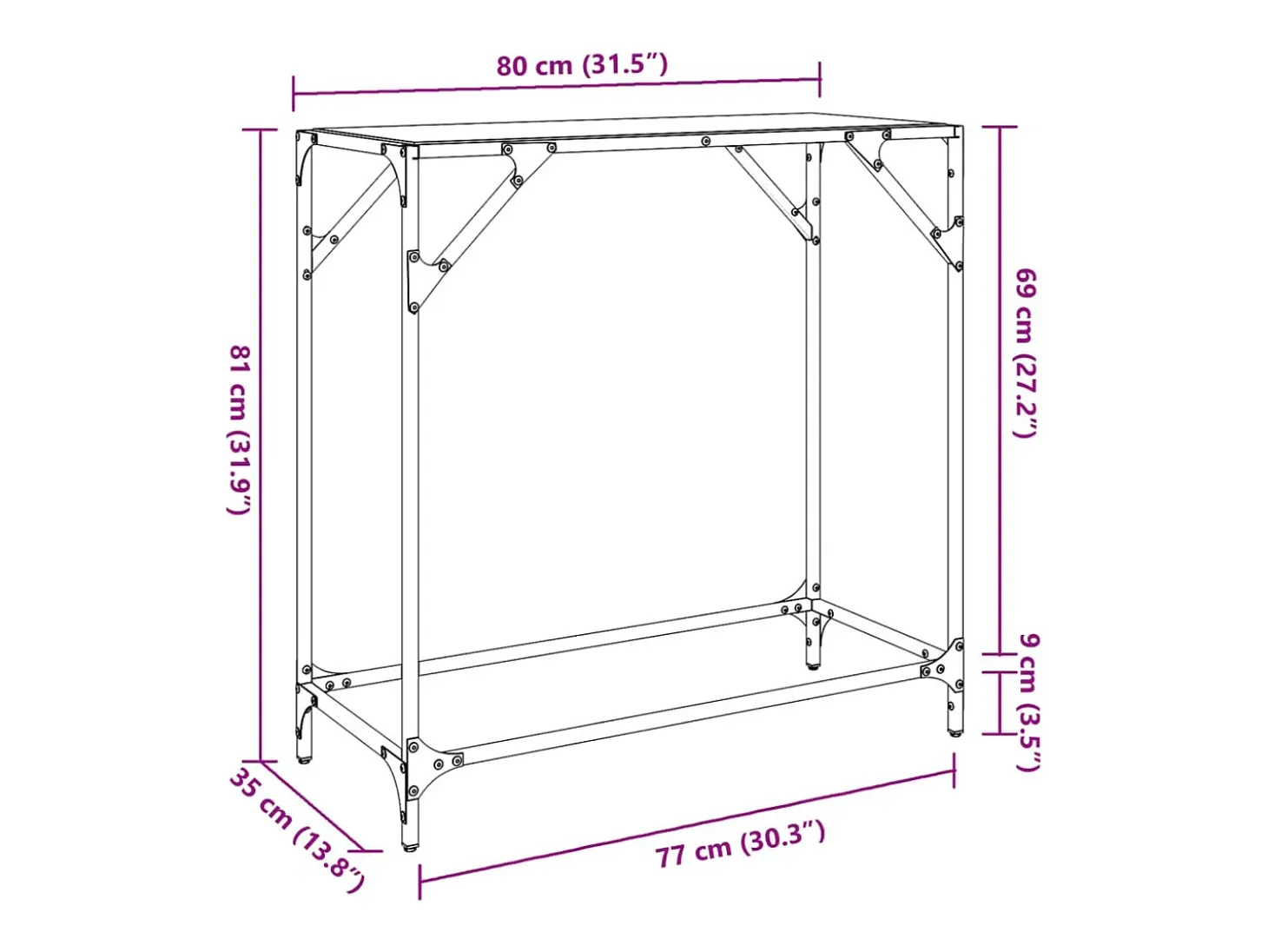 Mesa consola superficie vidrio transparente acero 80x35x81 cm