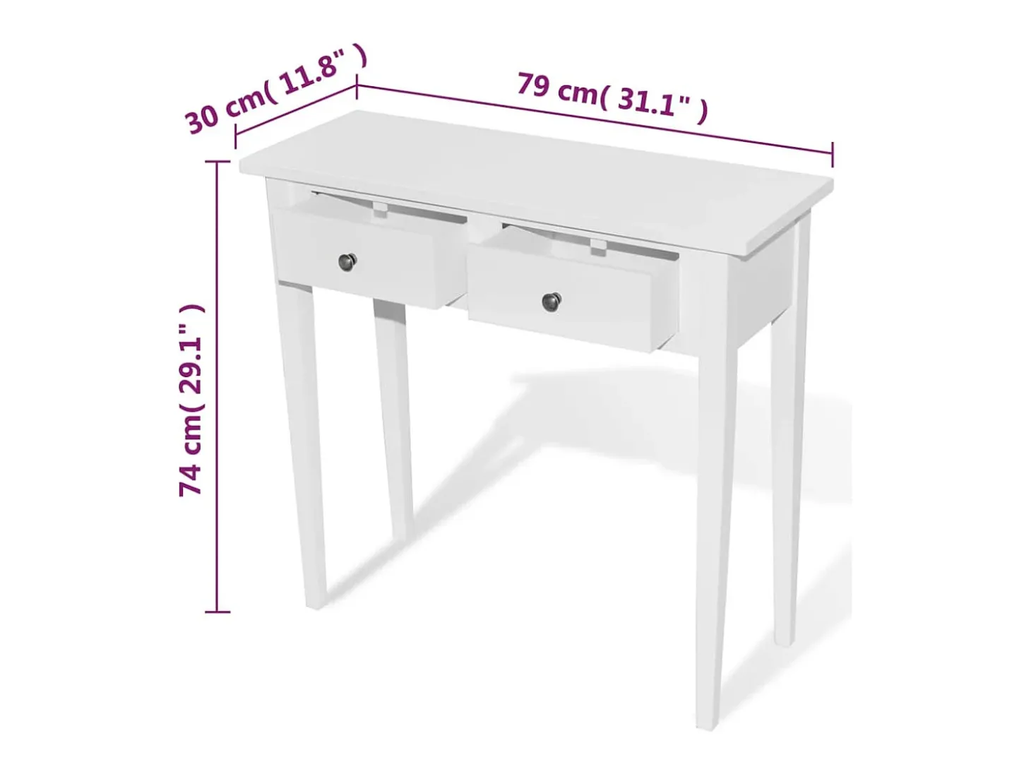 Mesa consola tocador con dos cajones blancos