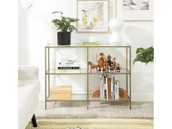 Mesa consola Valora LGT27G con estantes de cristal dorado