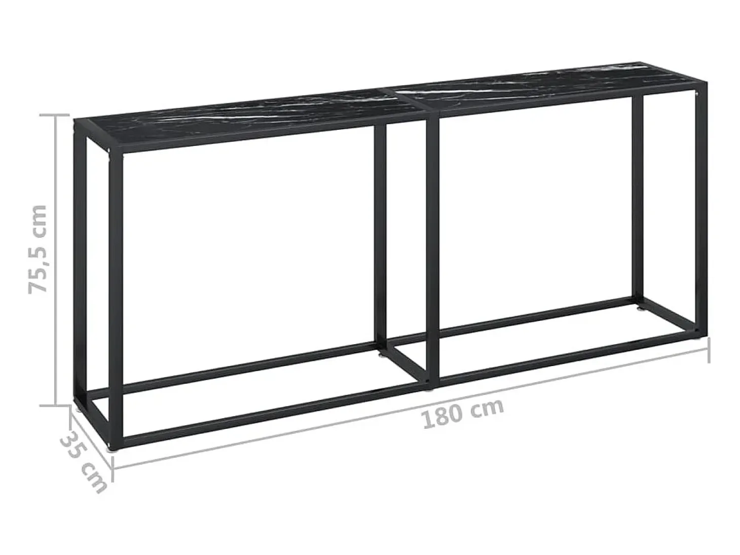 Mesa consola vidrio templado mármol negro 180x35x75,5 cm
