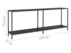Mesa consola vidrio templado negro 220x35x75,5 cm