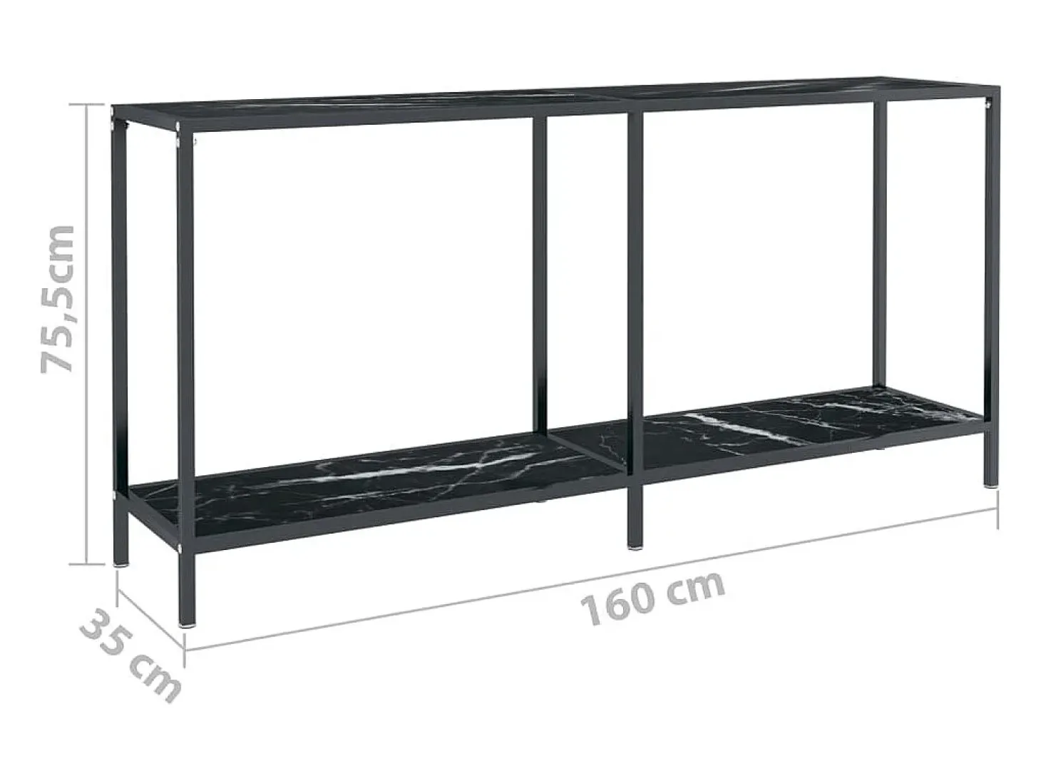 Mesa consola vidrio templado negro 160x35x75,5 cm