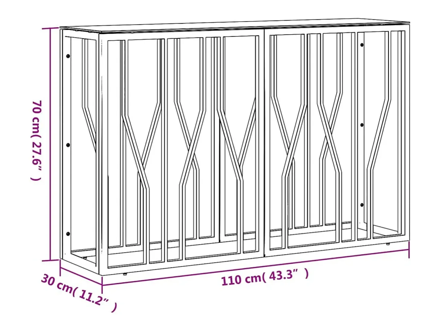 Mesa consola 110x30x70 cm acero inoxidable y cristal