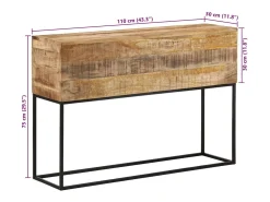 Mesa consola 110x30x75 cm madera maciza de mango crudo y hierro