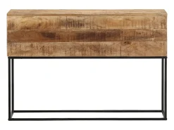 Mesa consola 110x30x75 cm madera maciza de mango crudo y hierro